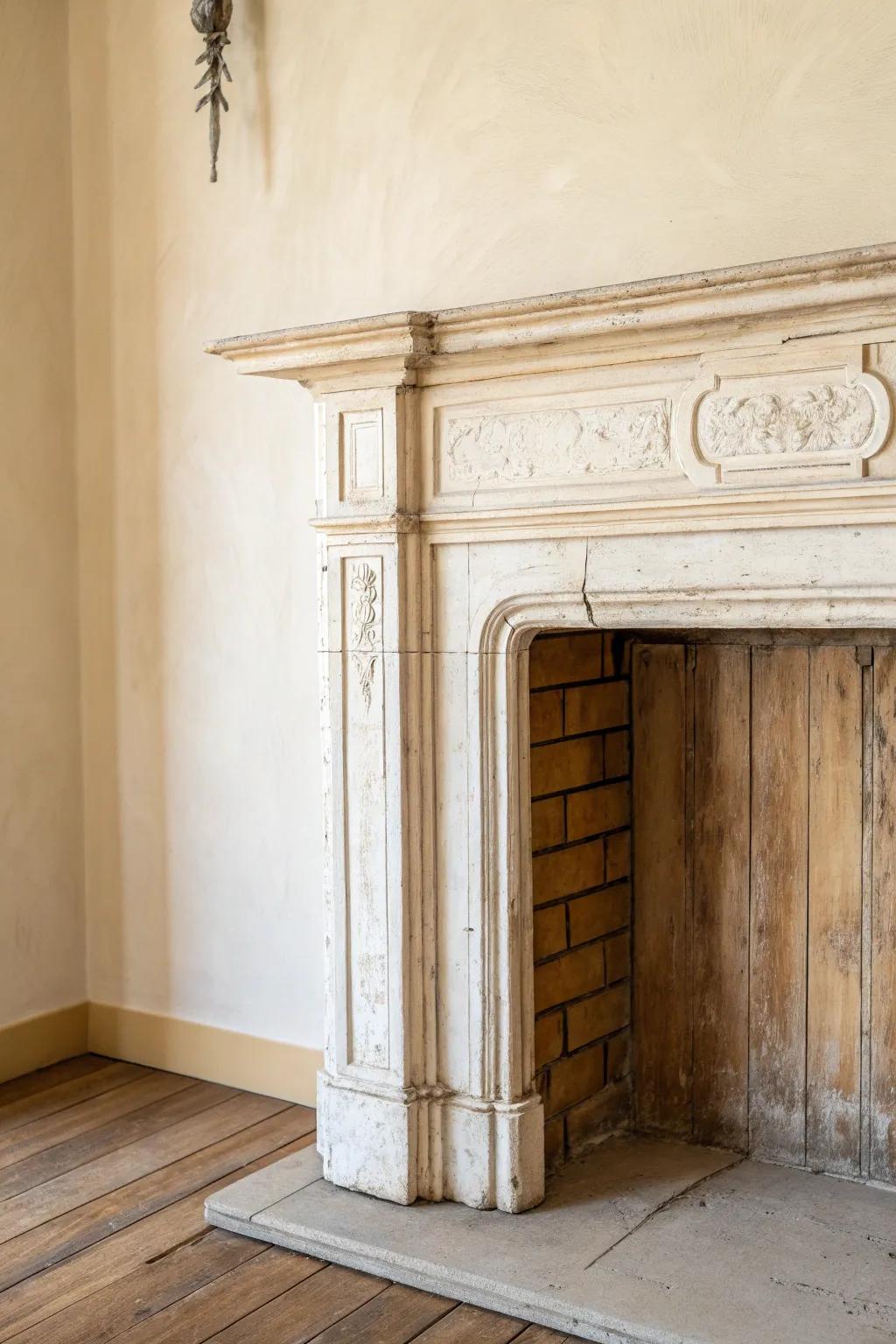 Let the chippy paint shine—seal it matte so your antique mantel’s patina stays beautiful.