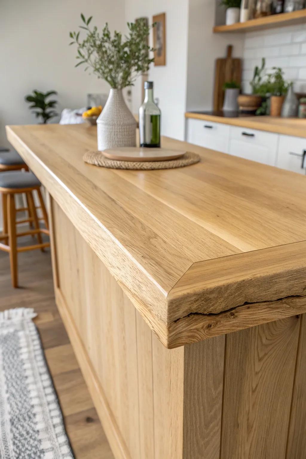 Chunky thick-edge bar top with a smooth round-over for effortless old-tavern charm.