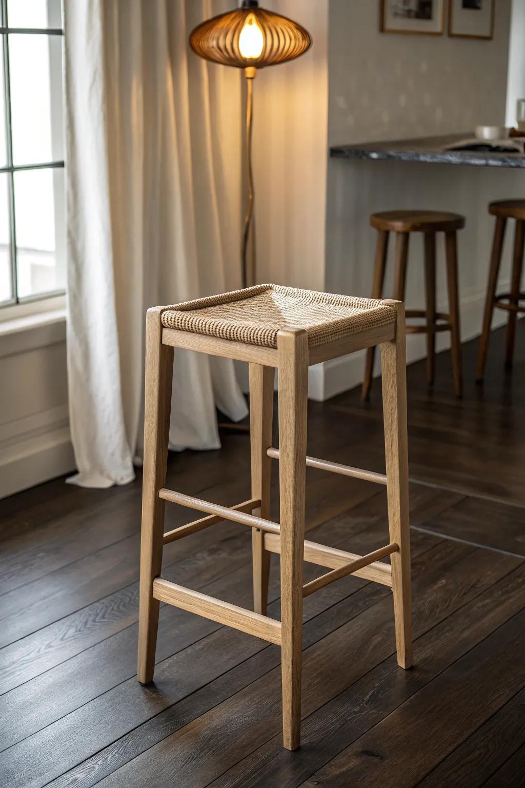 Espresso-stained satin wood floors bring speakeasy mood—deep, rich, and scuff-friendly.