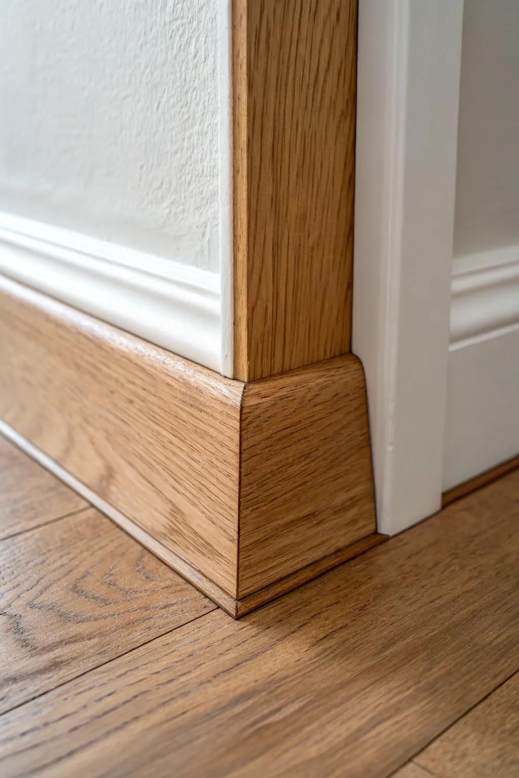 Reinforced outside miter: glue + hidden spline for baseboard corners that never pop.