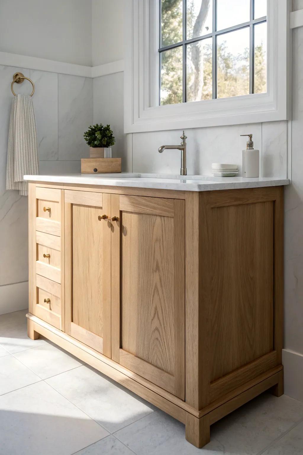 Wrap crown molding around a built-in vanity for a taller, furniture-like, high-end look.