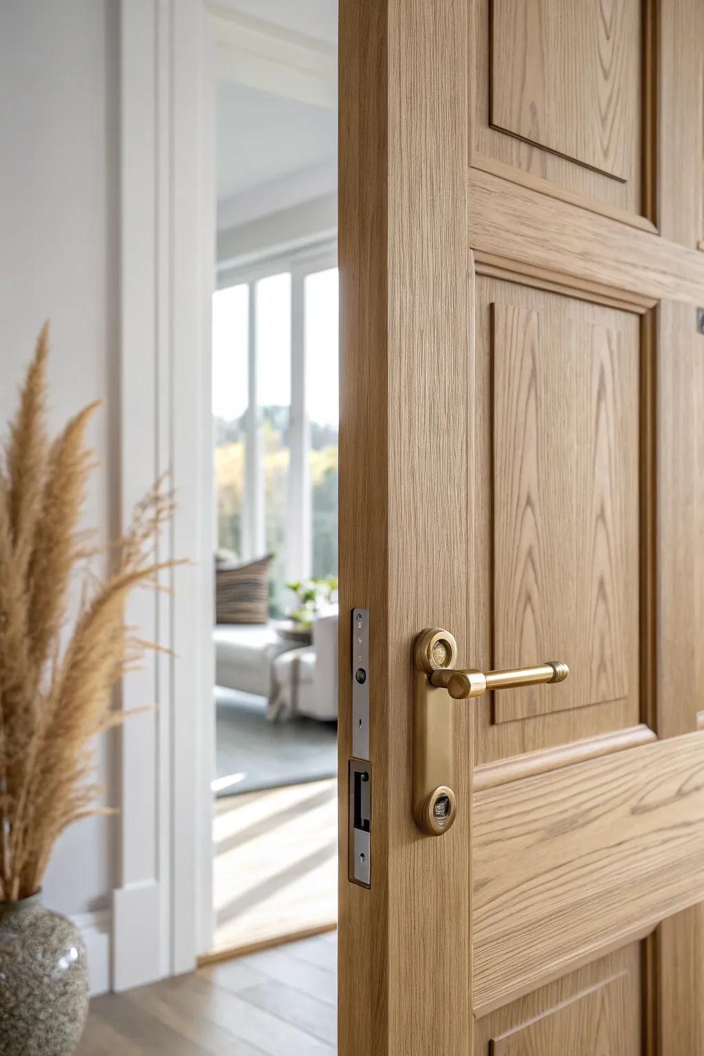 Swap basic knobs for brushed brass hardware—an easy upgrade that makes a bedroom door feel finished.