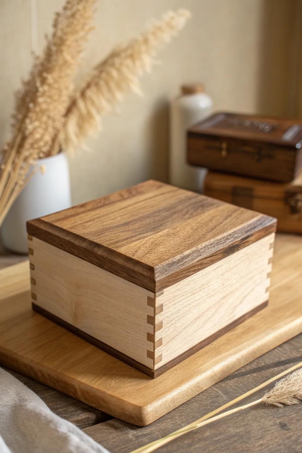 A minimalist keepsake box with a silky black walnut lid—small, timeless, and gift-worthy.