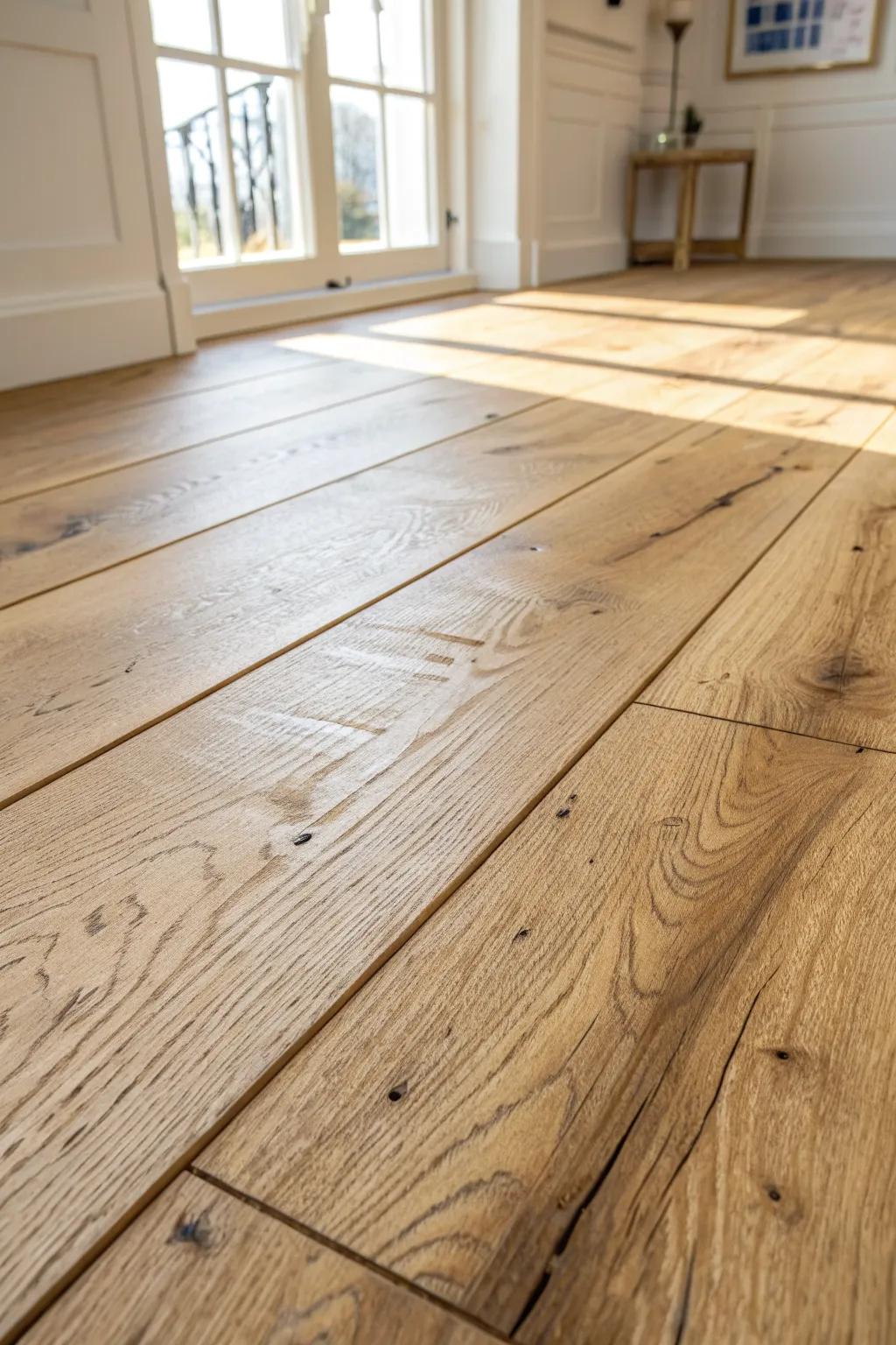Wire-brushed cabin flooring: textured, forgiving, and beautifully matte in morning light.