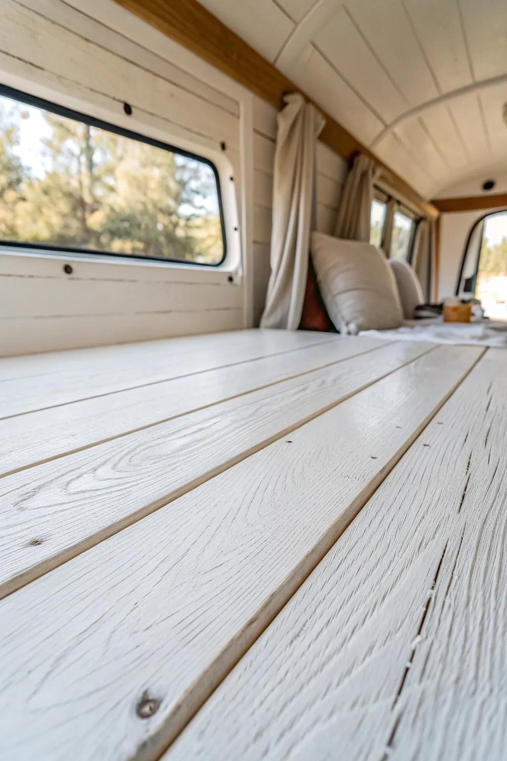 Airy painted plank ceiling: prime first, then thin coats to keep every crisp groove visible.