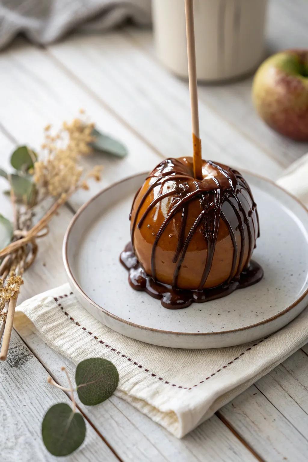 Indulge in the elegance of chocolate-drizzled caramel apples—where simplicity meets decadence.