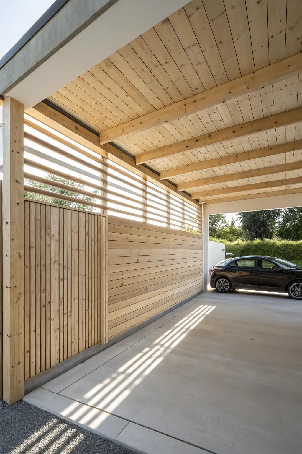 Half wall + airy slats: protect from splash while keeping your carport light and breezy.
