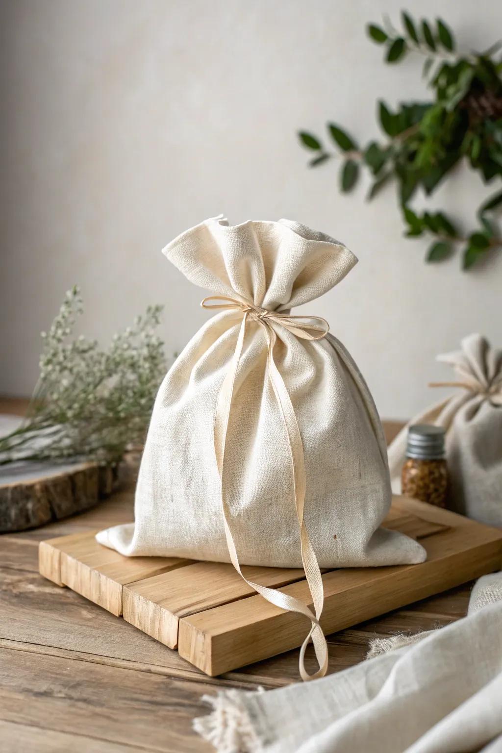 Embrace eco-friendly elegance with this charming reusable cloth gift bag.