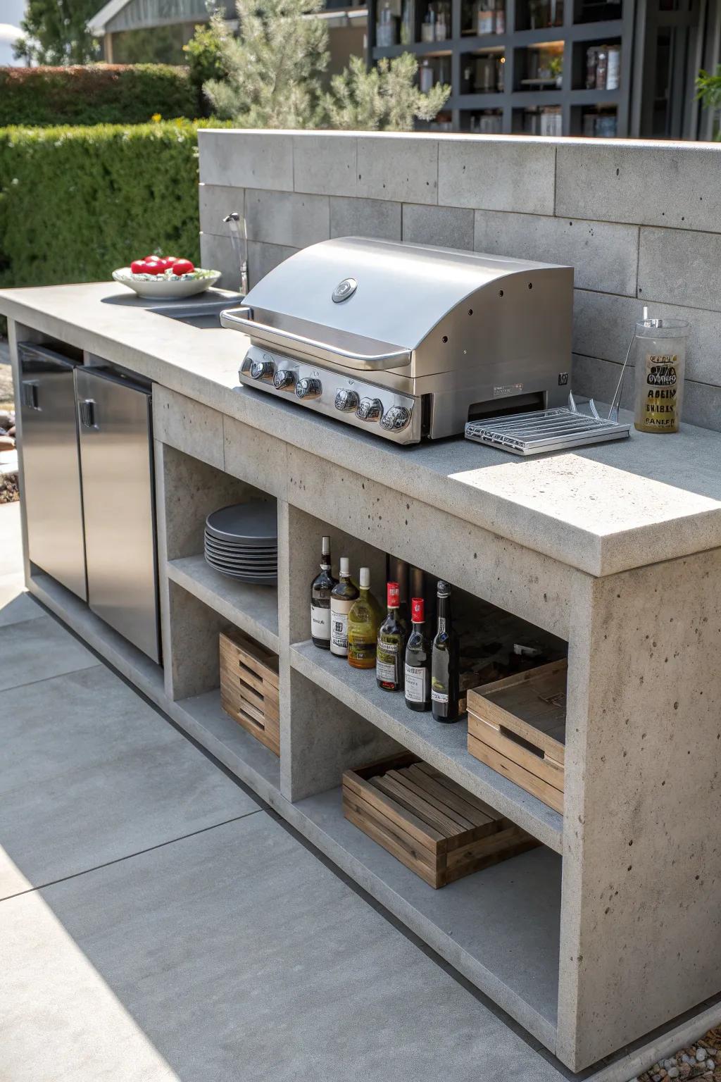 Elevate your BBQ game with this stunning concrete setup, where functionality meets craftsmanship.
