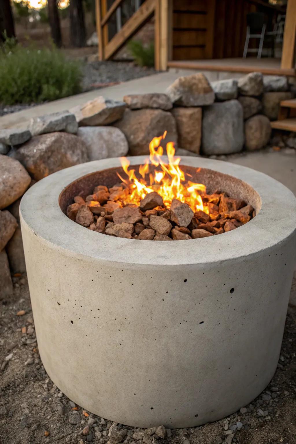 Gather around this masterfully crafted concrete fire pit for unforgettable evenings under the stars.