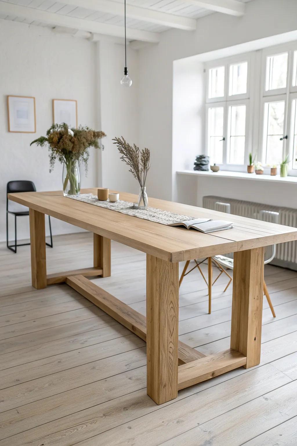 U-shaped oak conference table layout—crafted, airy, and perfect for presentations and Q&A.