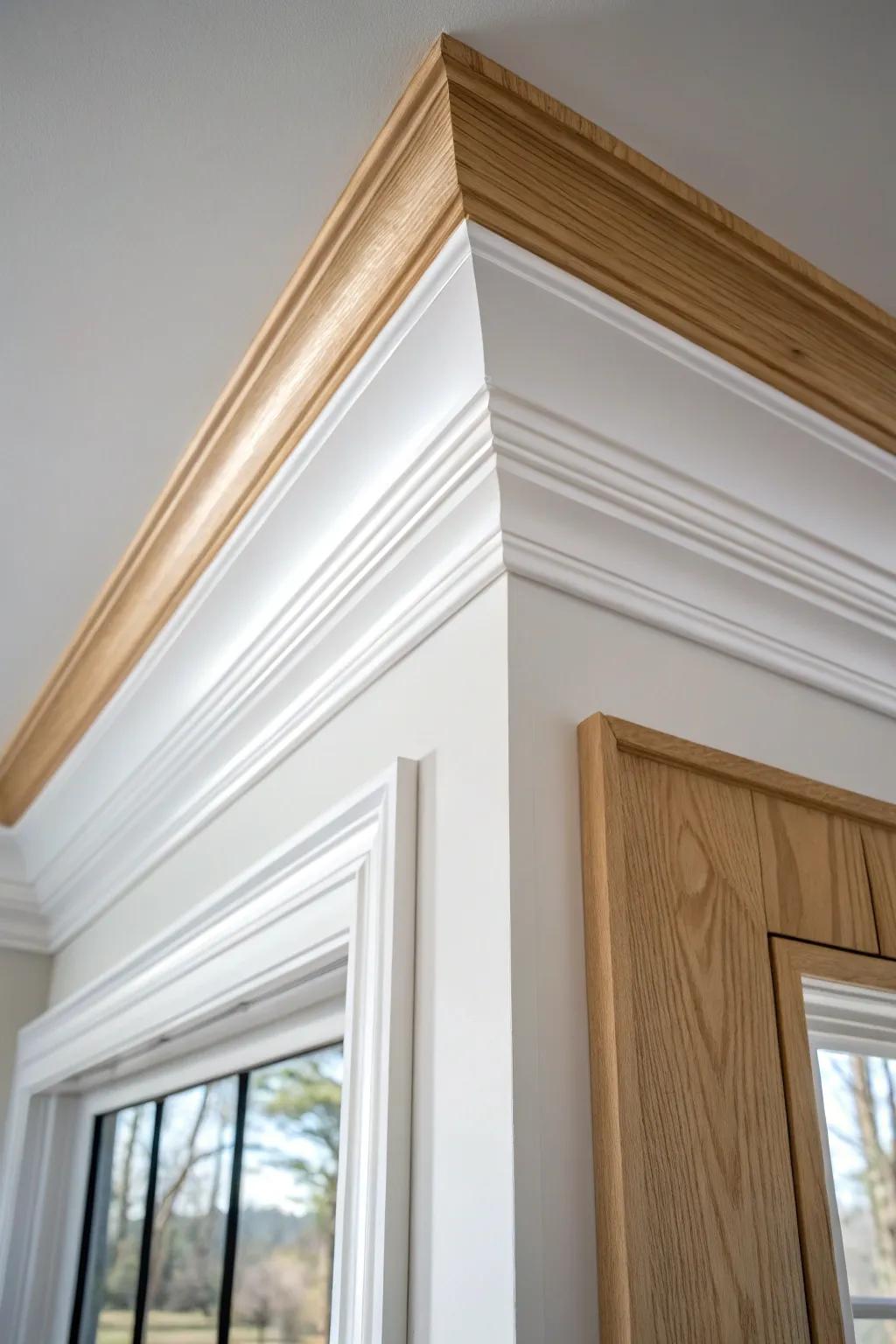 Modern flat-stock crown: one board on wall, one on ceiling—clean lines, easy cuts.