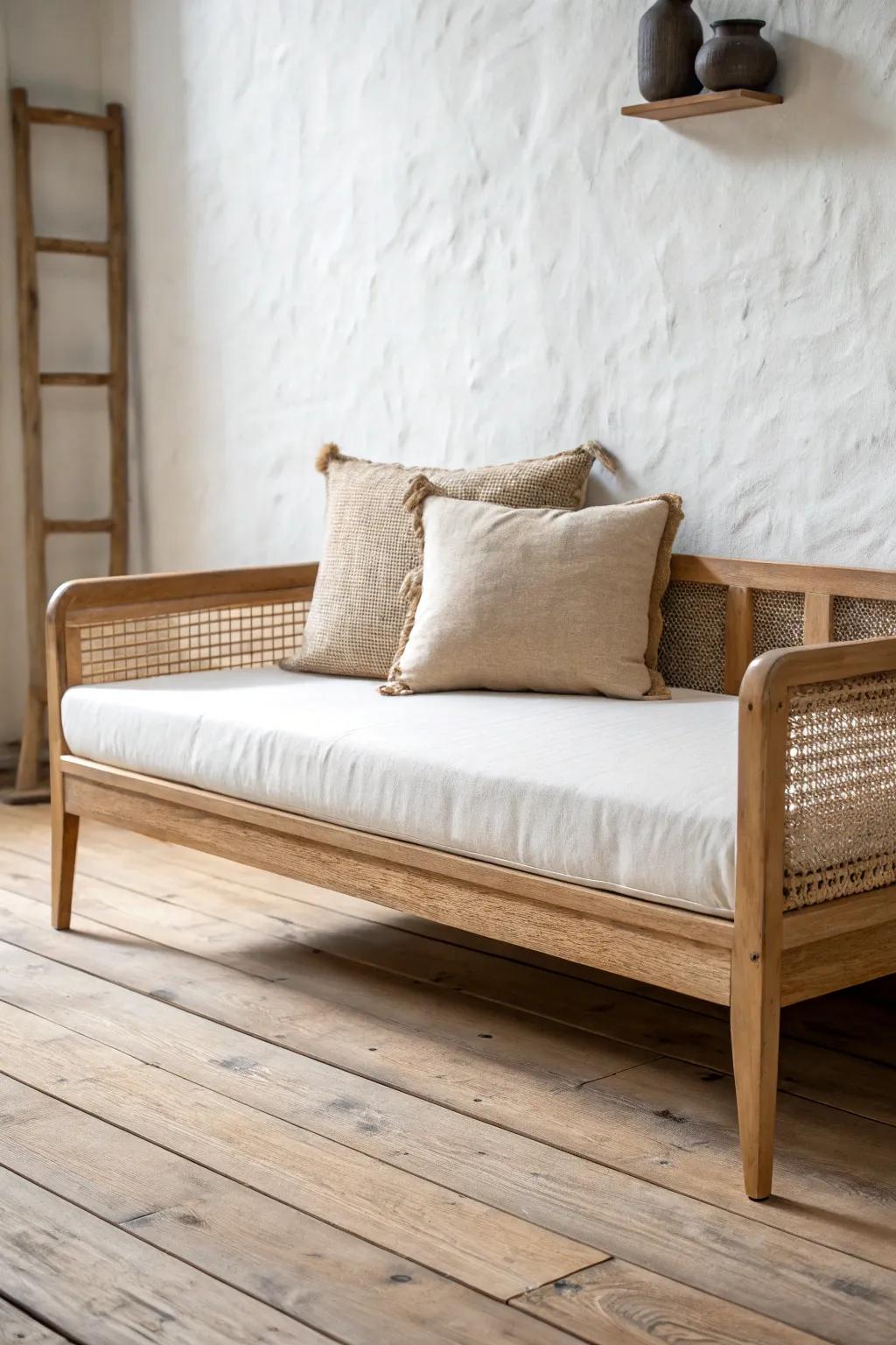 Keep it symmetrical: a balanced oak daybed setup that instantly feels built-in and designer-calm.