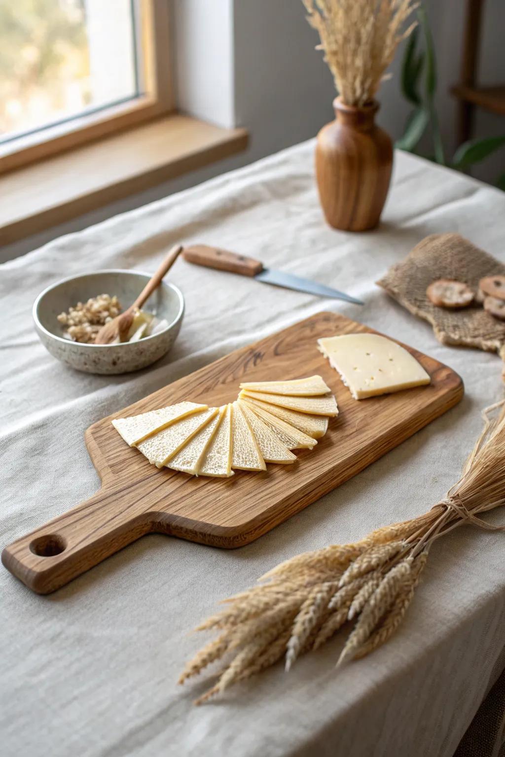 Cheese fan + gentle folds turn a simple board into an effortlessly elegant centerpiece.