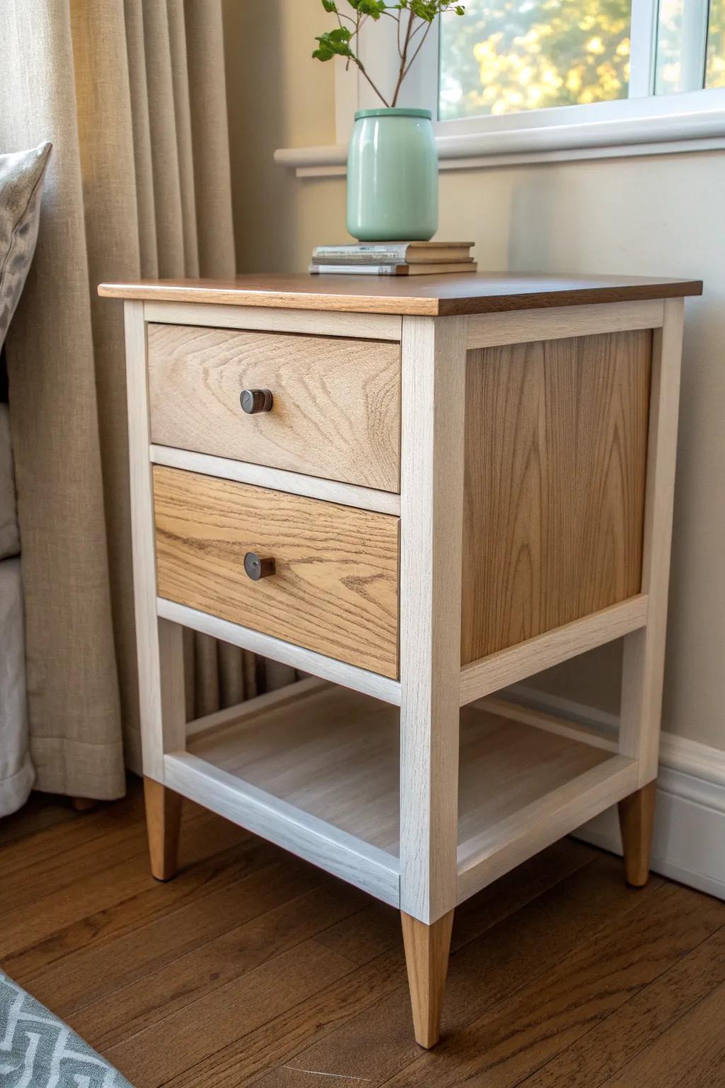 Trim-updated thrifted nightstand makeover: simple details for a custom, high-end bedroom look.