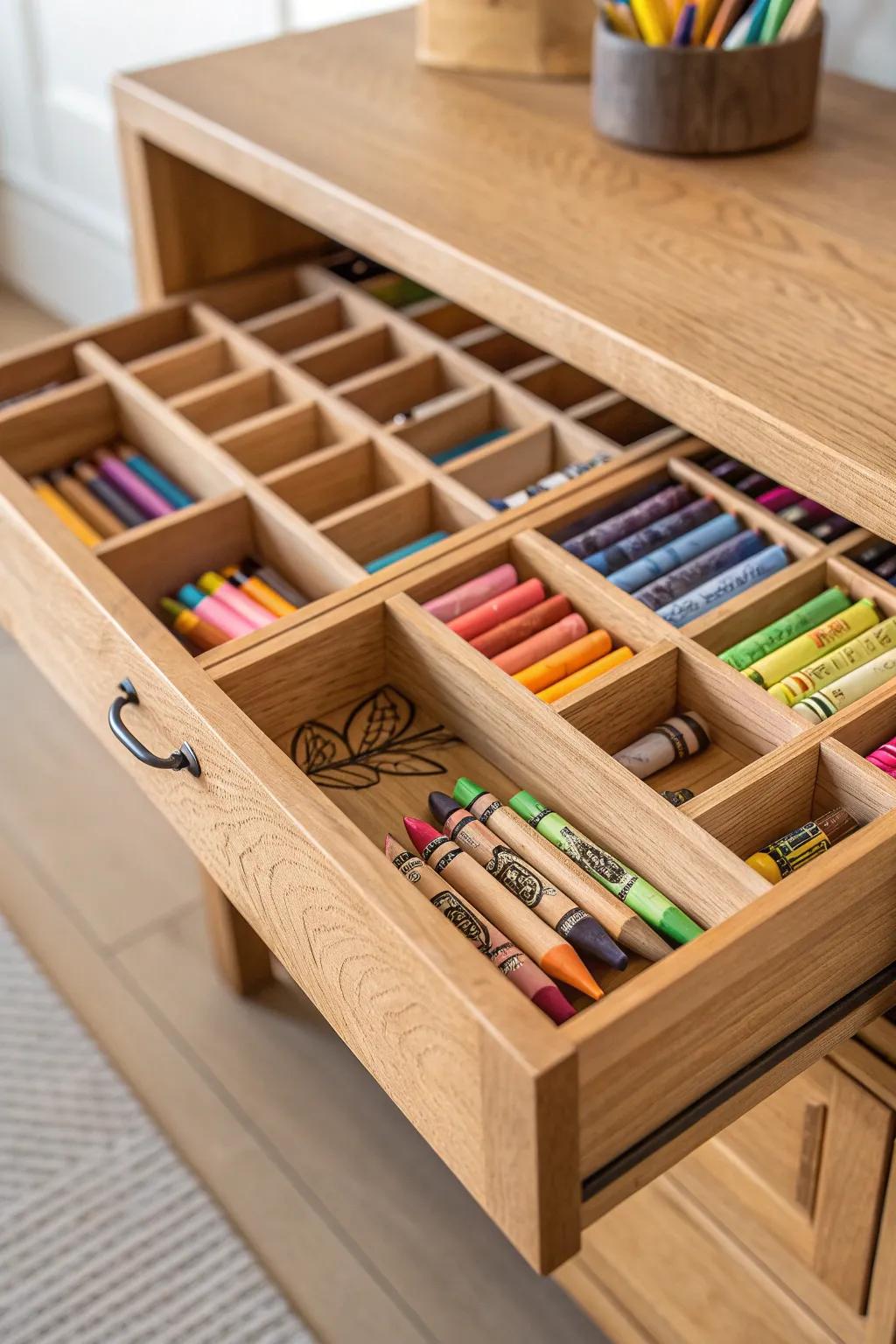 Transform your drawer into a colorful crayon haven with minimalist elegance.