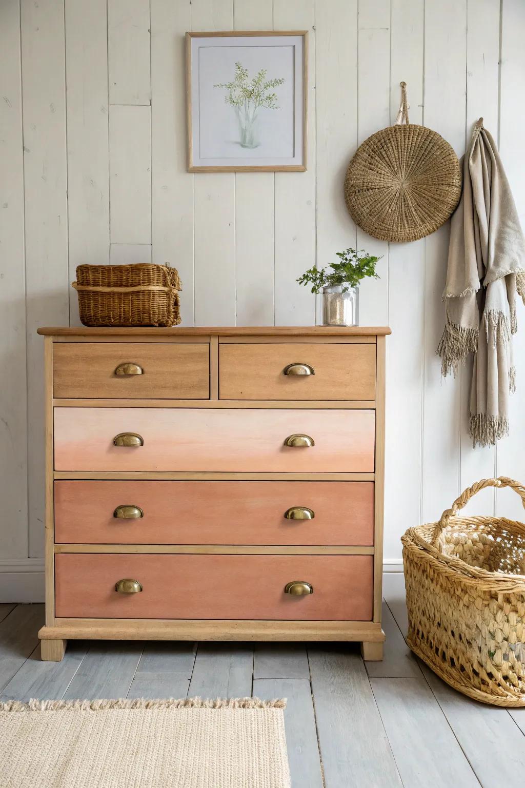Soft ombre drawers turn an old dresser into a modern, calming statement piece.