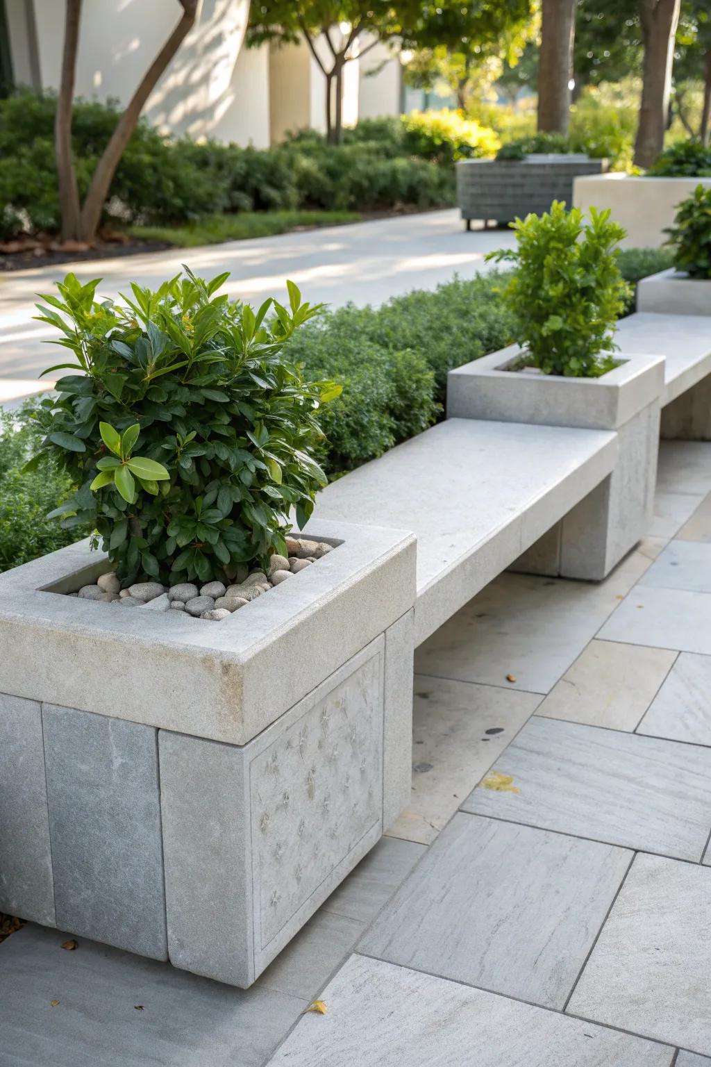 Elevate your outdoor space with this elegant stone bench that brings nature and craftsmanship together.