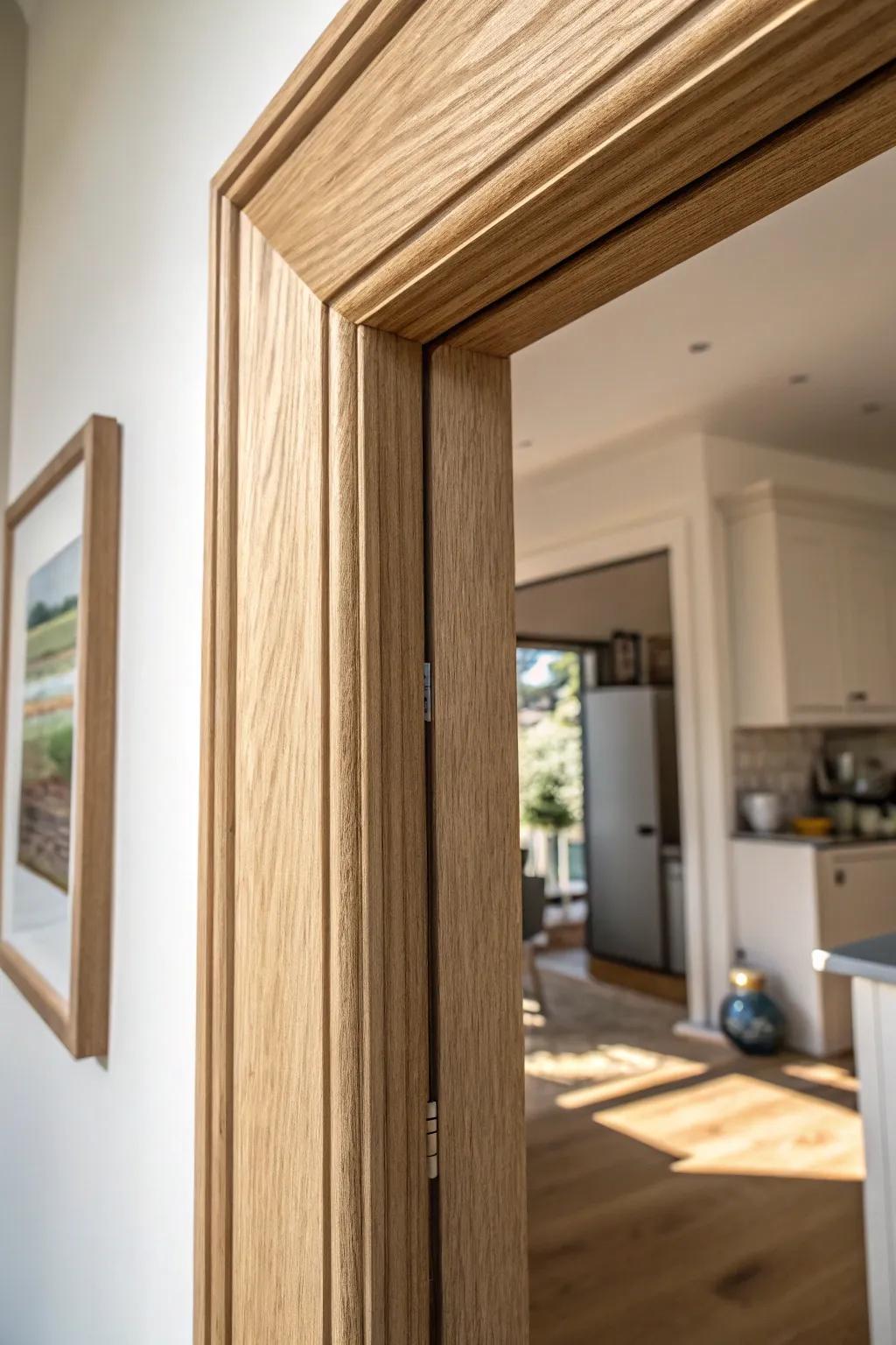 A white-oak cased opening makes a simple pass-through feel larger, finished, and intentional.