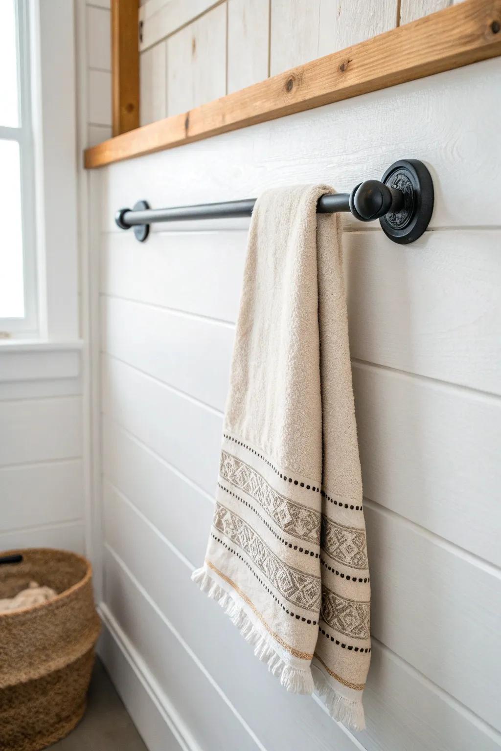 Budget farmhouse upgrade: swap in matte-black hardware for instant rustic contrast.