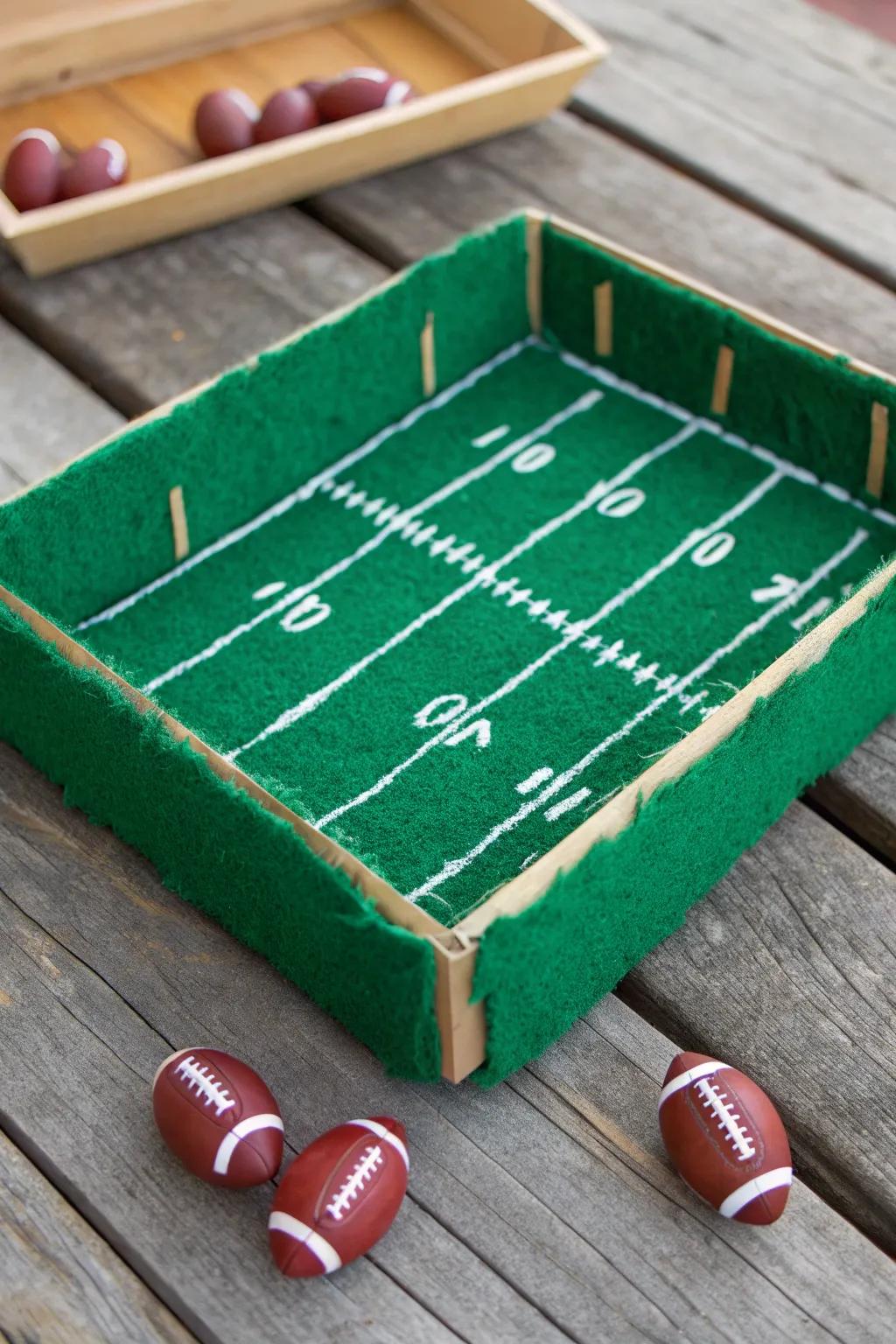 Bring the thrill of the game to your tabletop with this charming DIY mini football field!