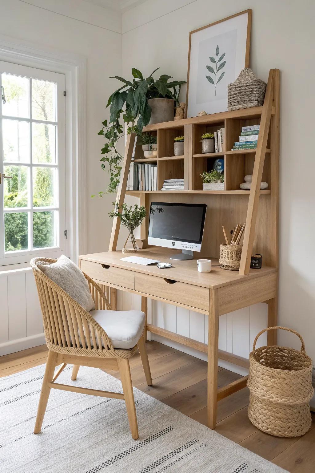 A wraparound cockpit hobby desk: shelves and racks on all sides so every tool stays within reach.