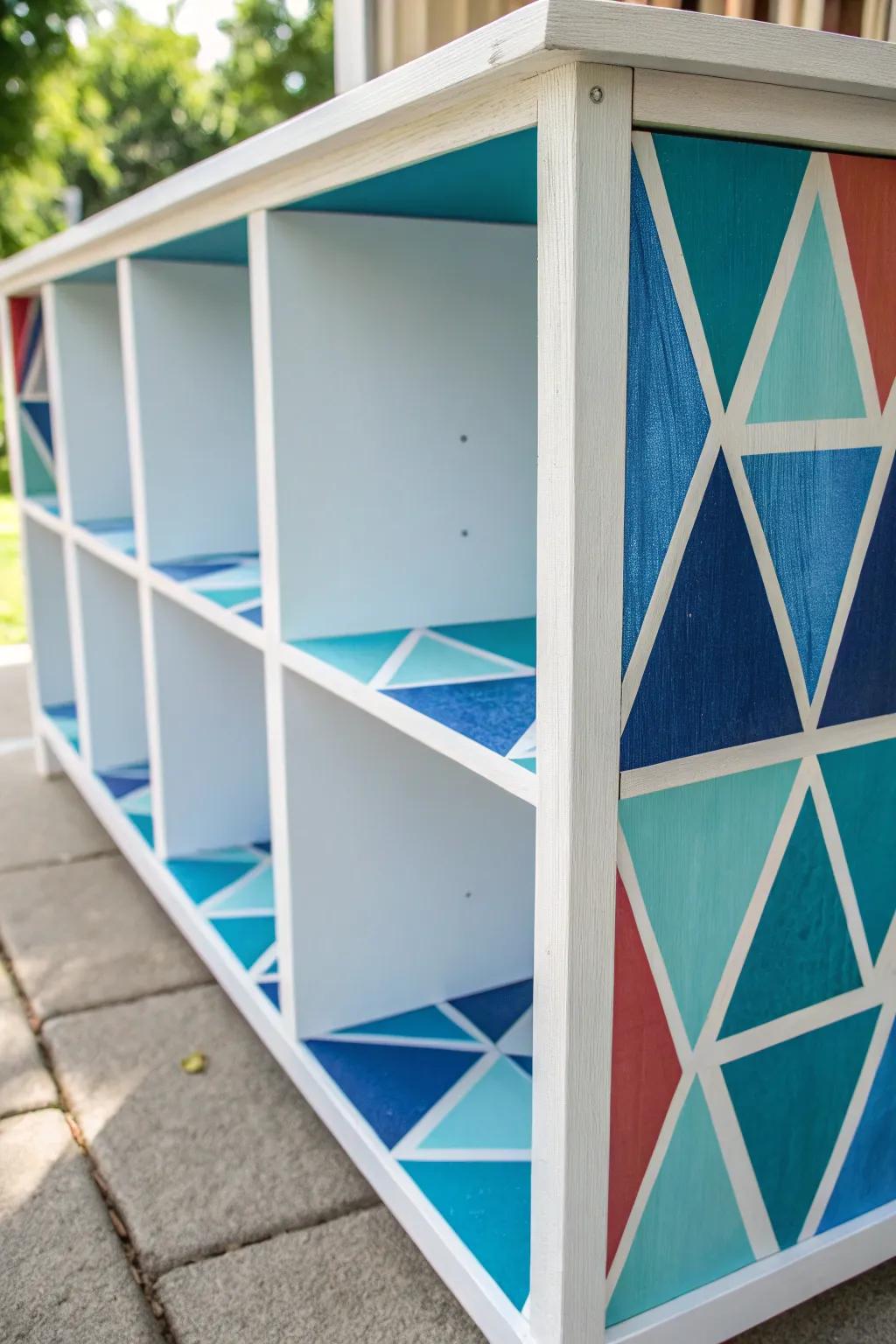 Transform your Kallax with bold geometric patterns and a splash of blue creativity!