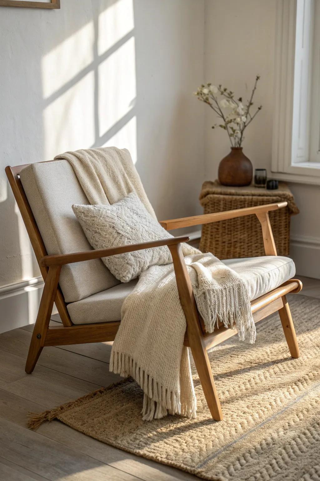 Hygge tip: layer linen, wool, and bouclé textures—one chair, instant cozy calm.