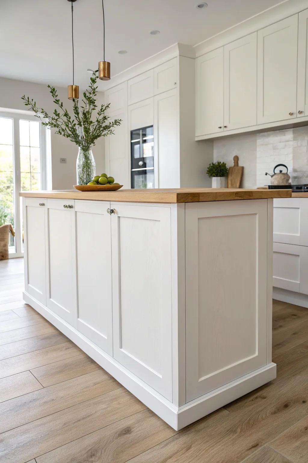Picture-frame trim turns a plain island into a clean, high-end focal point with depth and charm.