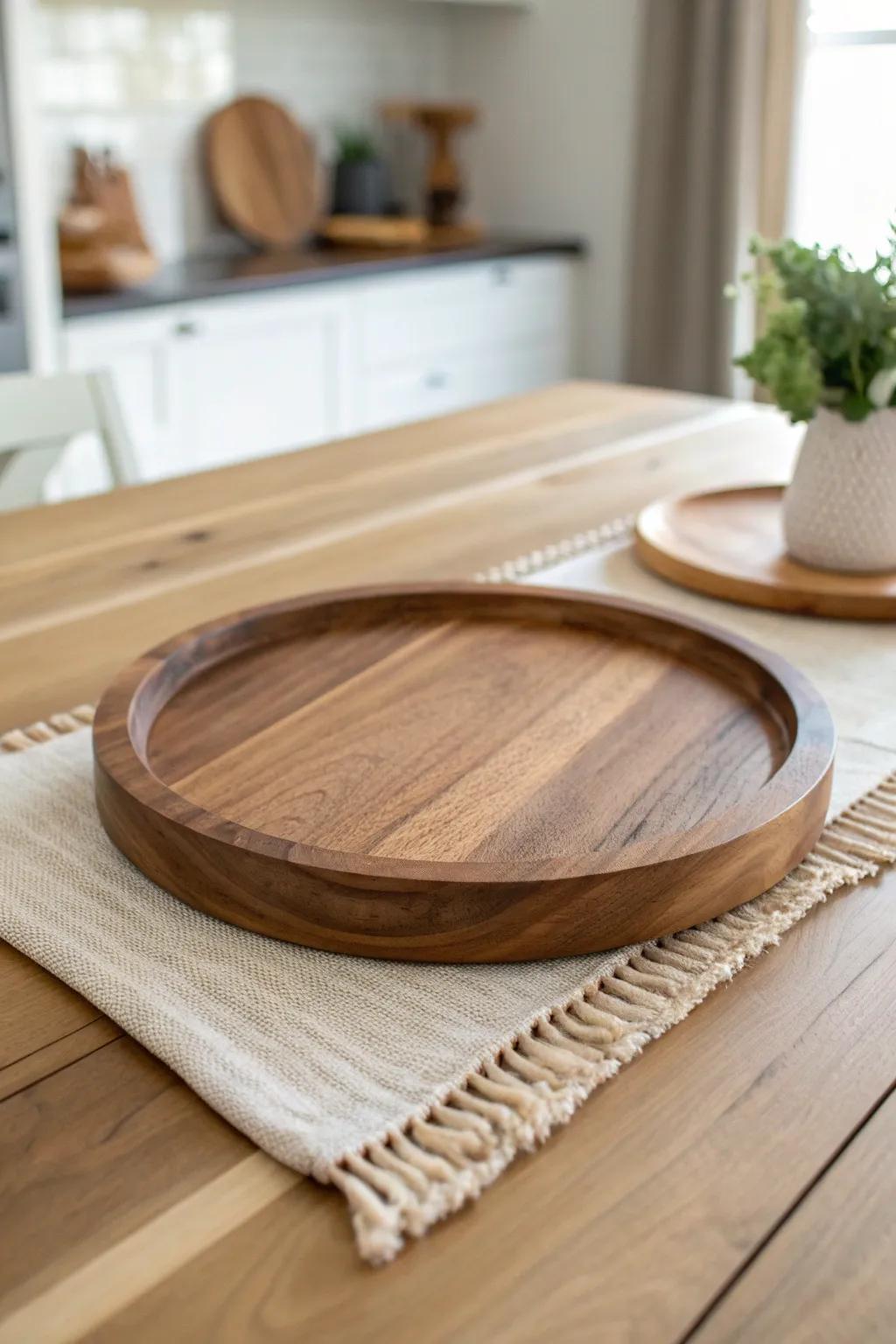 Sleek routed finger groove for a handle-free lazy Susan—clean lines, comfy spin, pure craft.