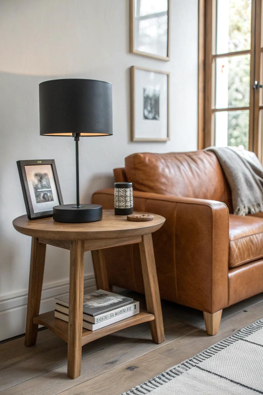 Black accents add crisp definition—making a brown couch feel modern, calm, and complete.