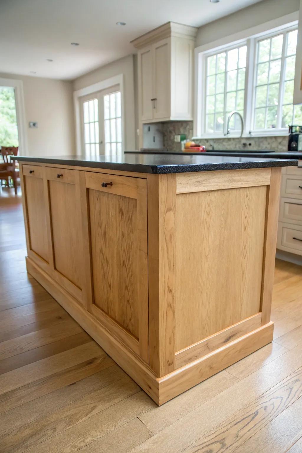Two-tone perfection: a maple island paired with a matte black countertop for clean, cozy contrast.