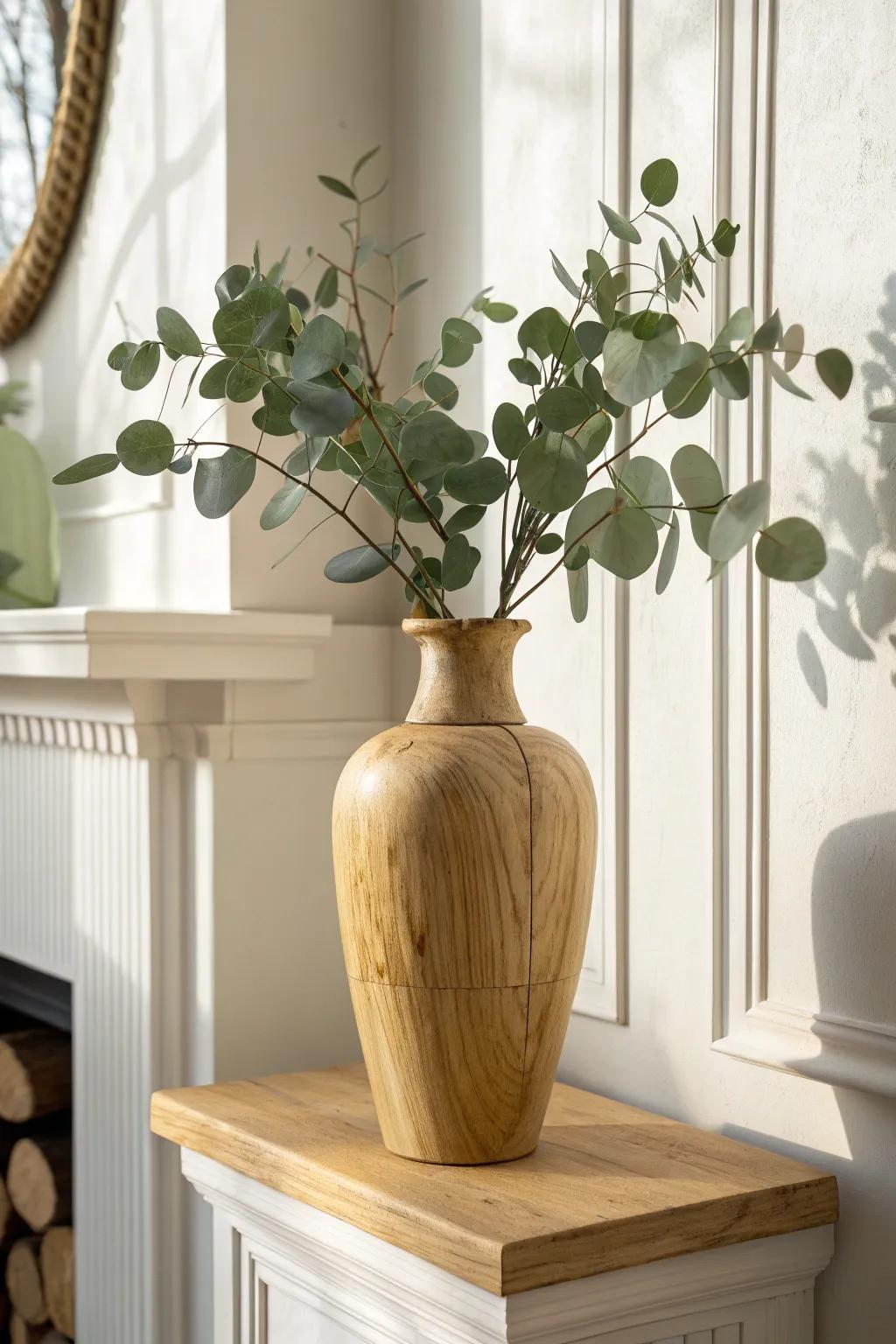 One simple vase of clipped greenery—minimal, intentional, and instantly softens a mantel.