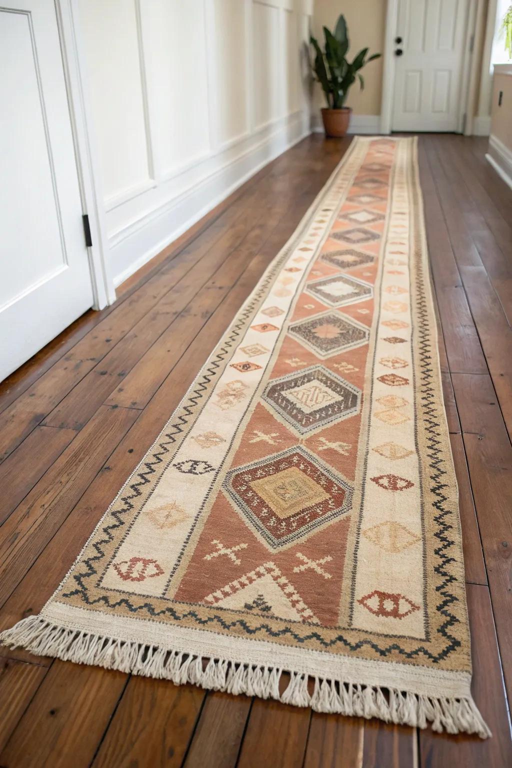 Layered vintage rugs transform a barn aisle into modern rustic magic—warm, curated, timeless.