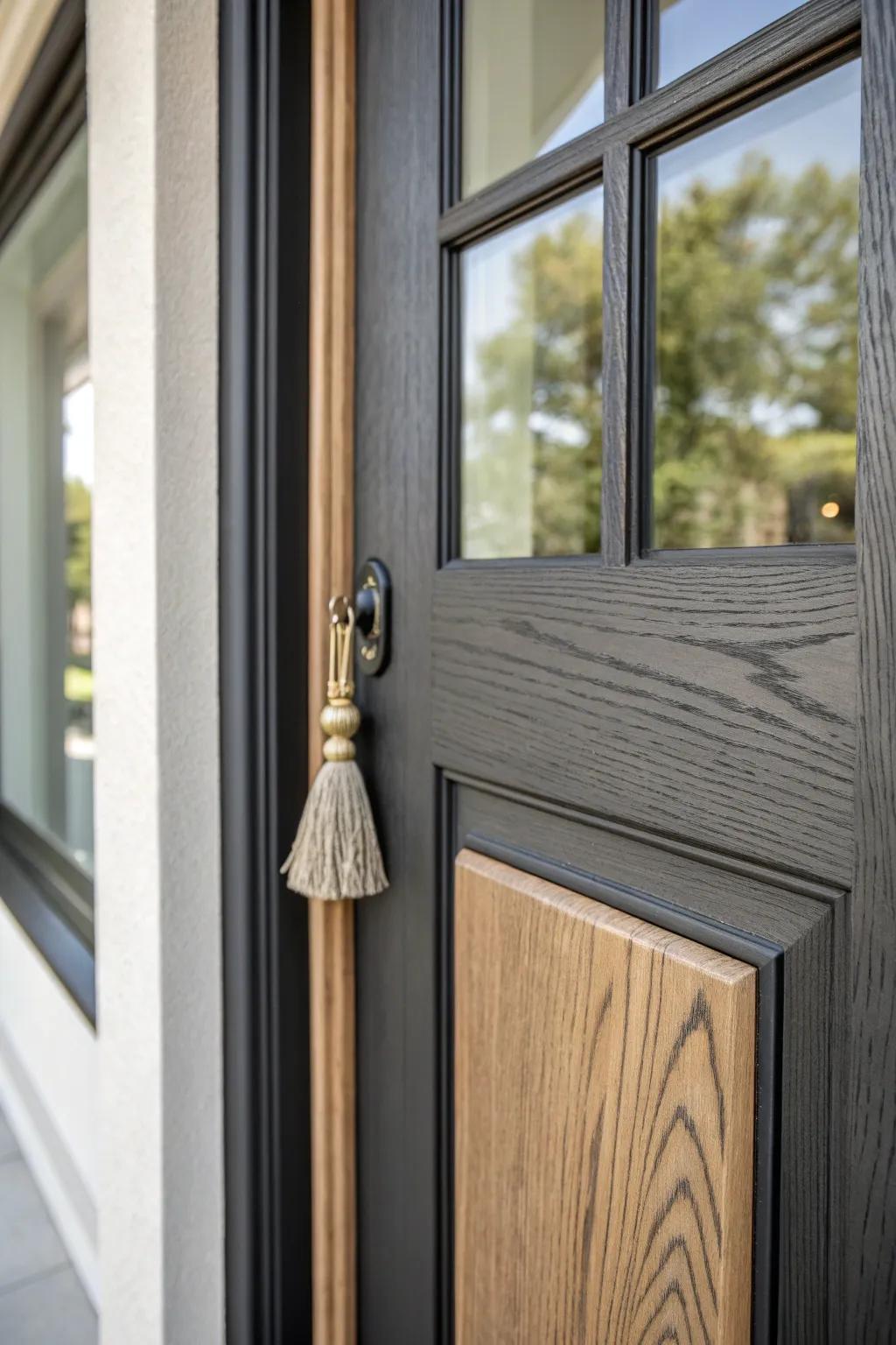 Two-tone layered door trim: dark outer frame + light inner reveal for sleek modern depth.