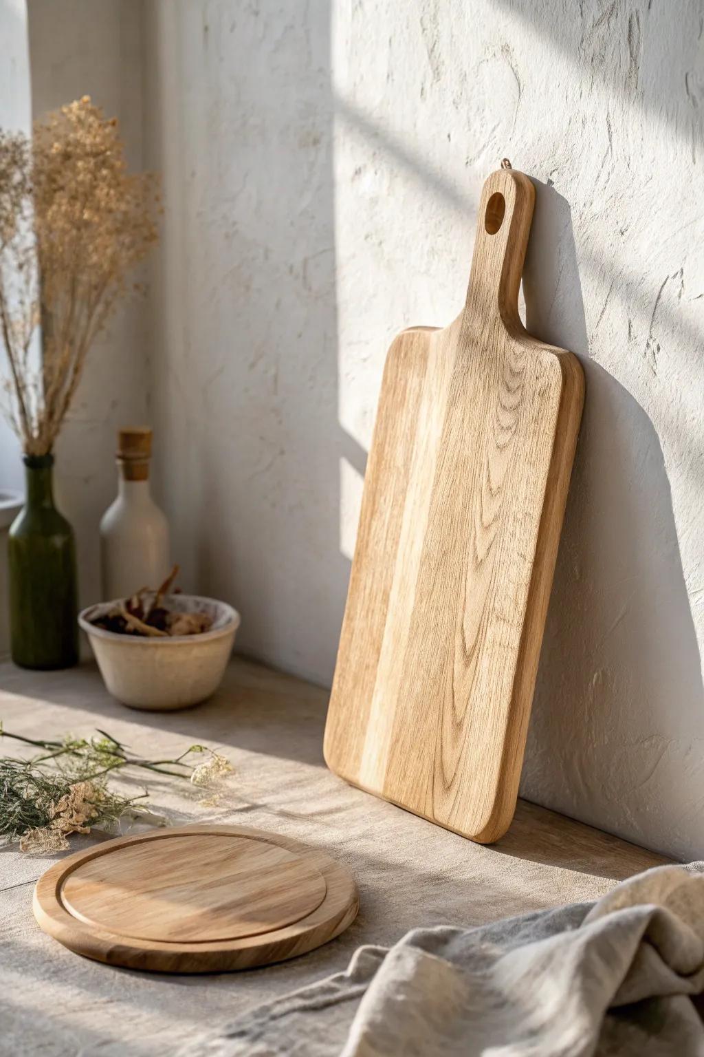 Warm whites and soft neutrals make natural wood glow—simple, calm, and beautifully crafted.