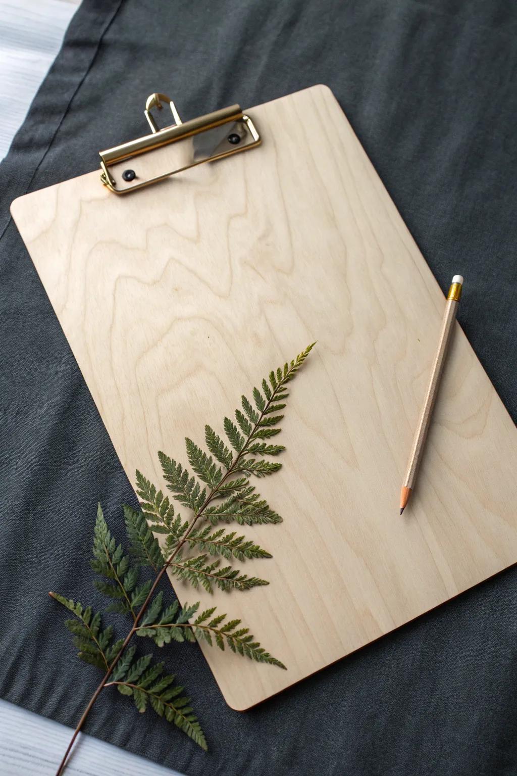 DIY plywood clipboard board with pencil ledge—perfect for mess-free leaf rubbings anytime.