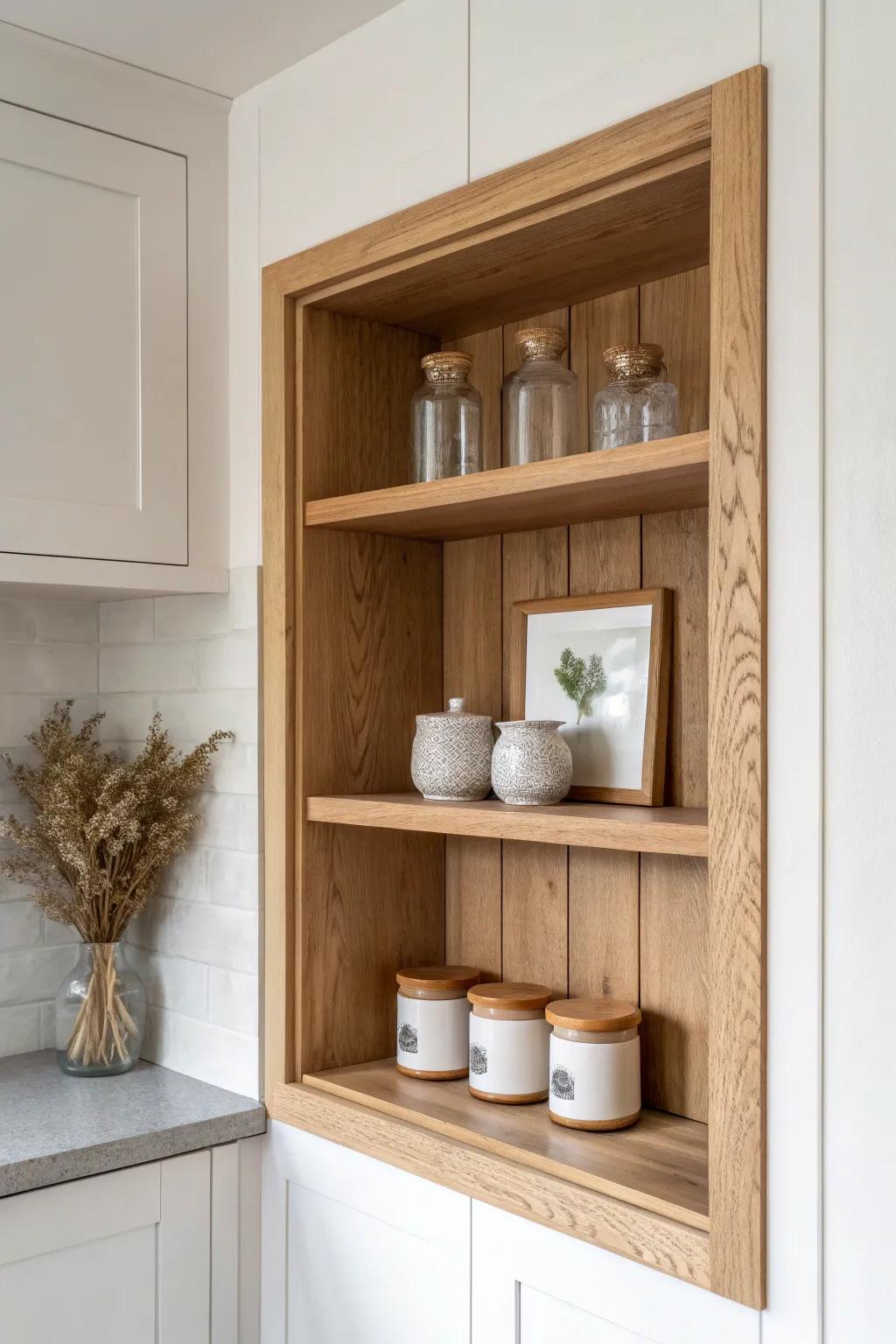 Flush built-in open niche—between studs—for a custom, architectural look with zero bulk.