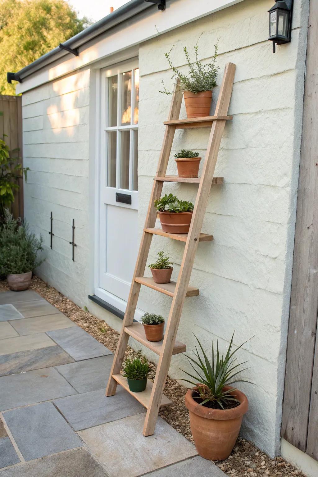 A no-drill wall-leaning plant shelf—simple craftsmanship that takes your greenery vertical.