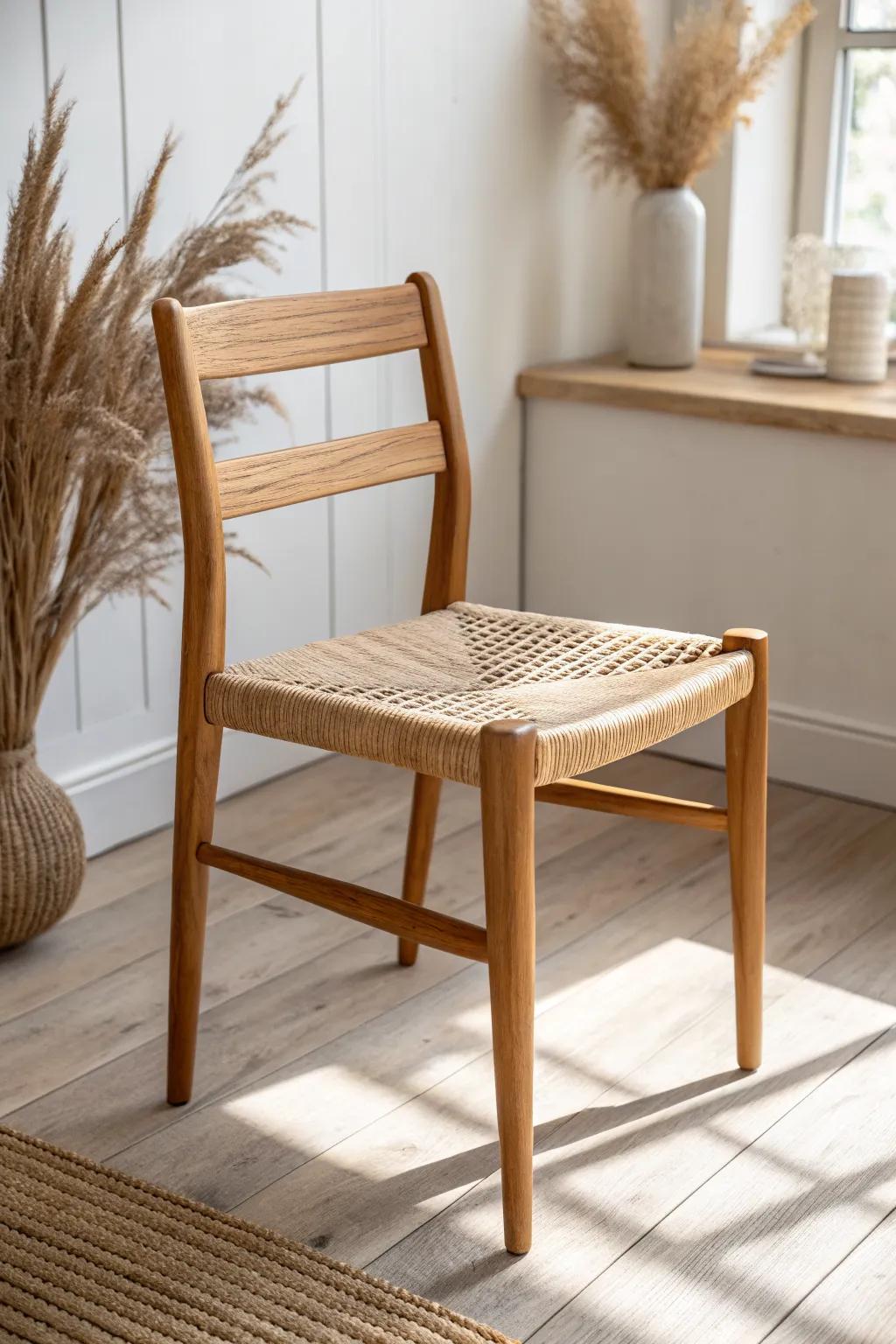 Dipped chair legs turn worn feet into a chic accent—just tape a line and add bold color.