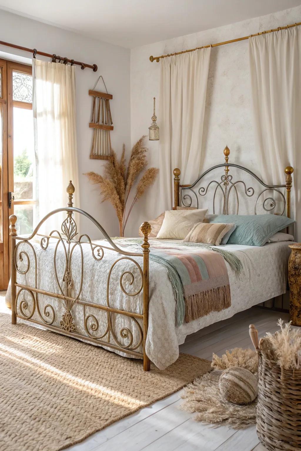Transform your bedroom with a touch of antique elegance. Discover the charm of a patina-finished metal bed frame.