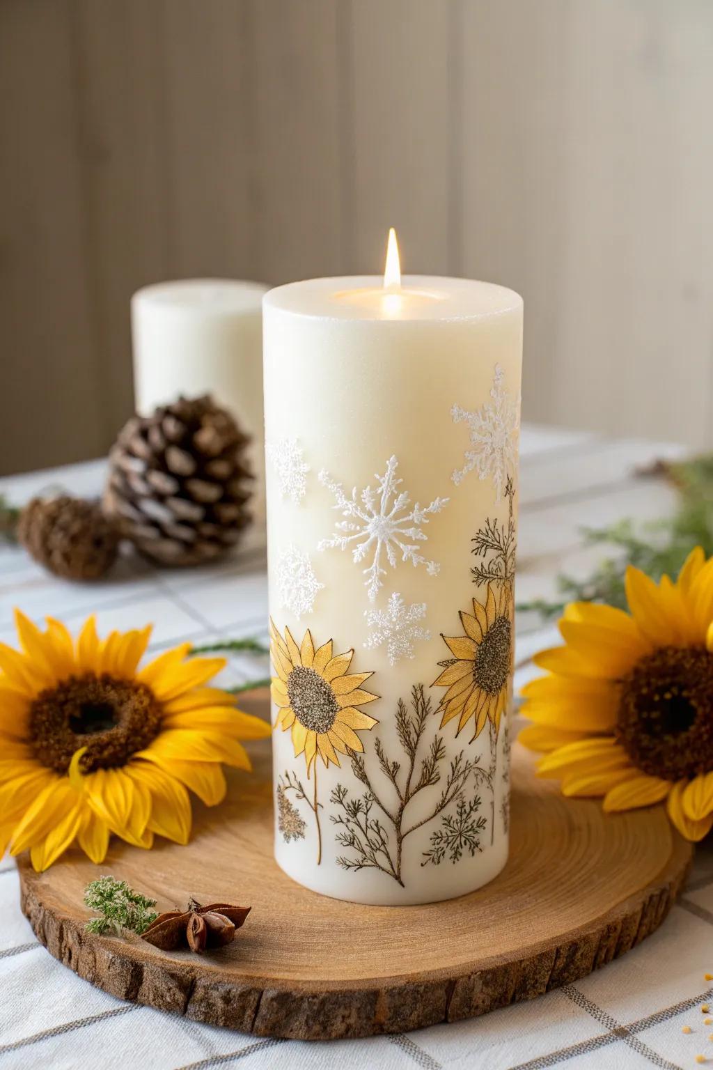 Transform your home with seasonally adorned candles, blending minimalist charm with boho artistry.