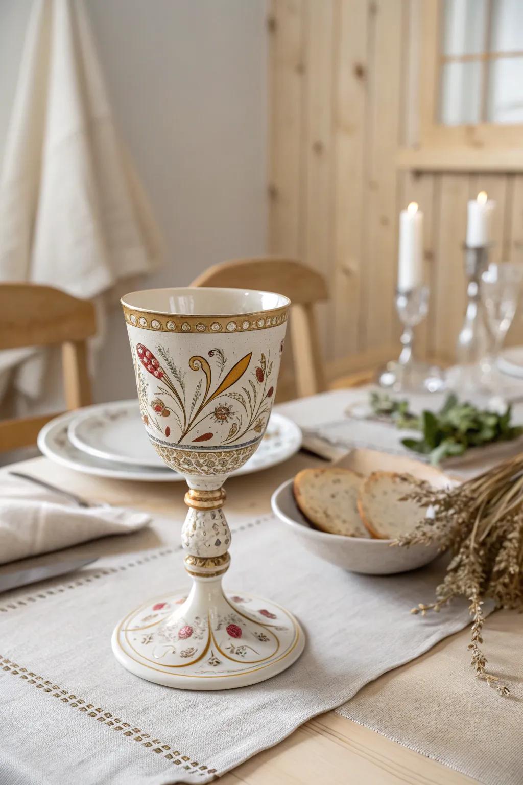 Elevate your Seder table with this exquisitely crafted Elijah's Cup, blending minimalist elegance with boho charm.