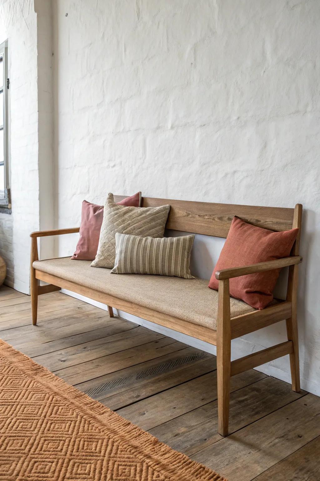 Wall-length oak bench seating: space-saving, welcoming, and beautifully crafted for reception areas.