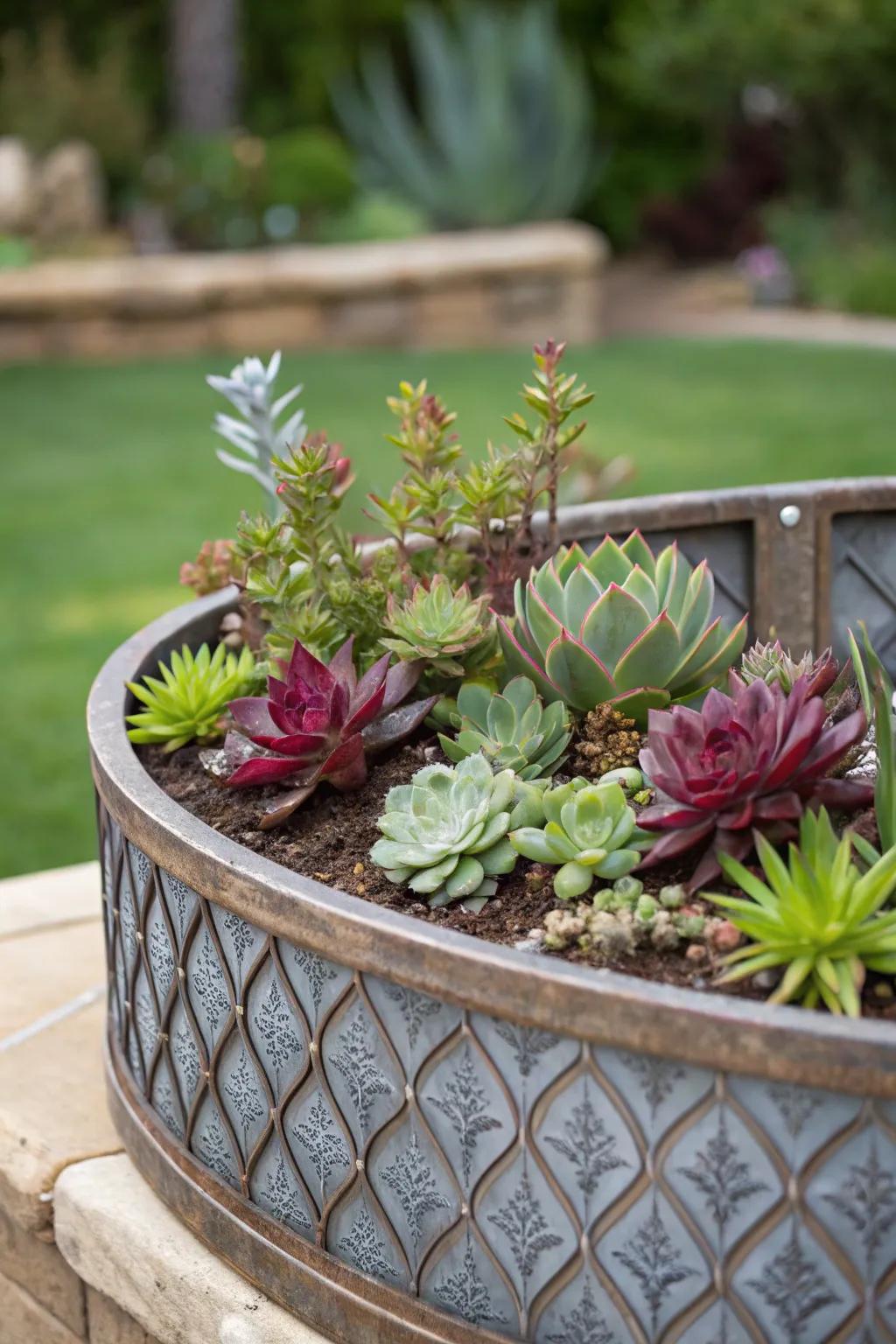 Elevate your garden's aesthetics with this stunning raised planter crafted from a repurposed pool frame.