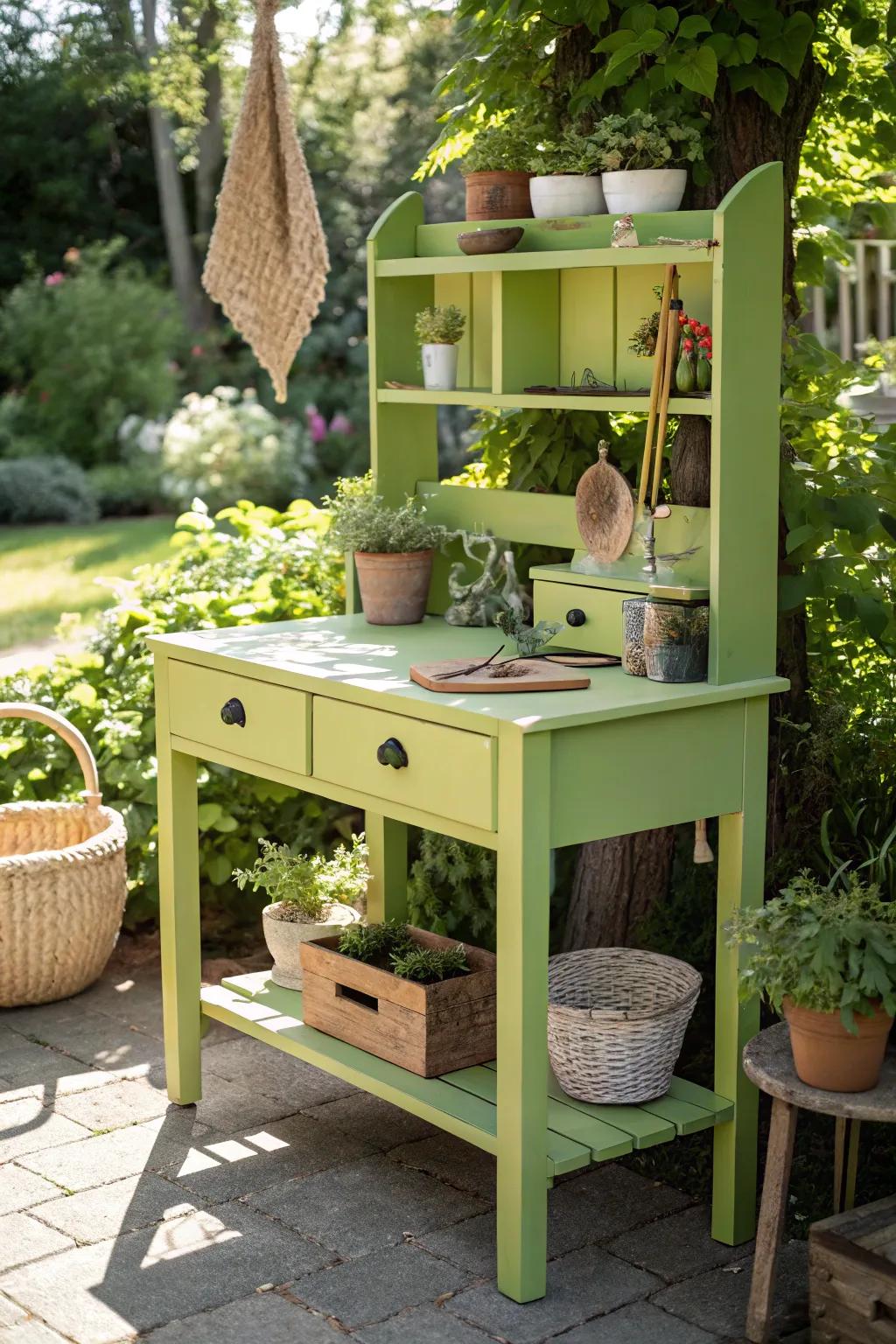 Transform your old desk into the perfect garden companion with a touch of green magic. 🌿✨