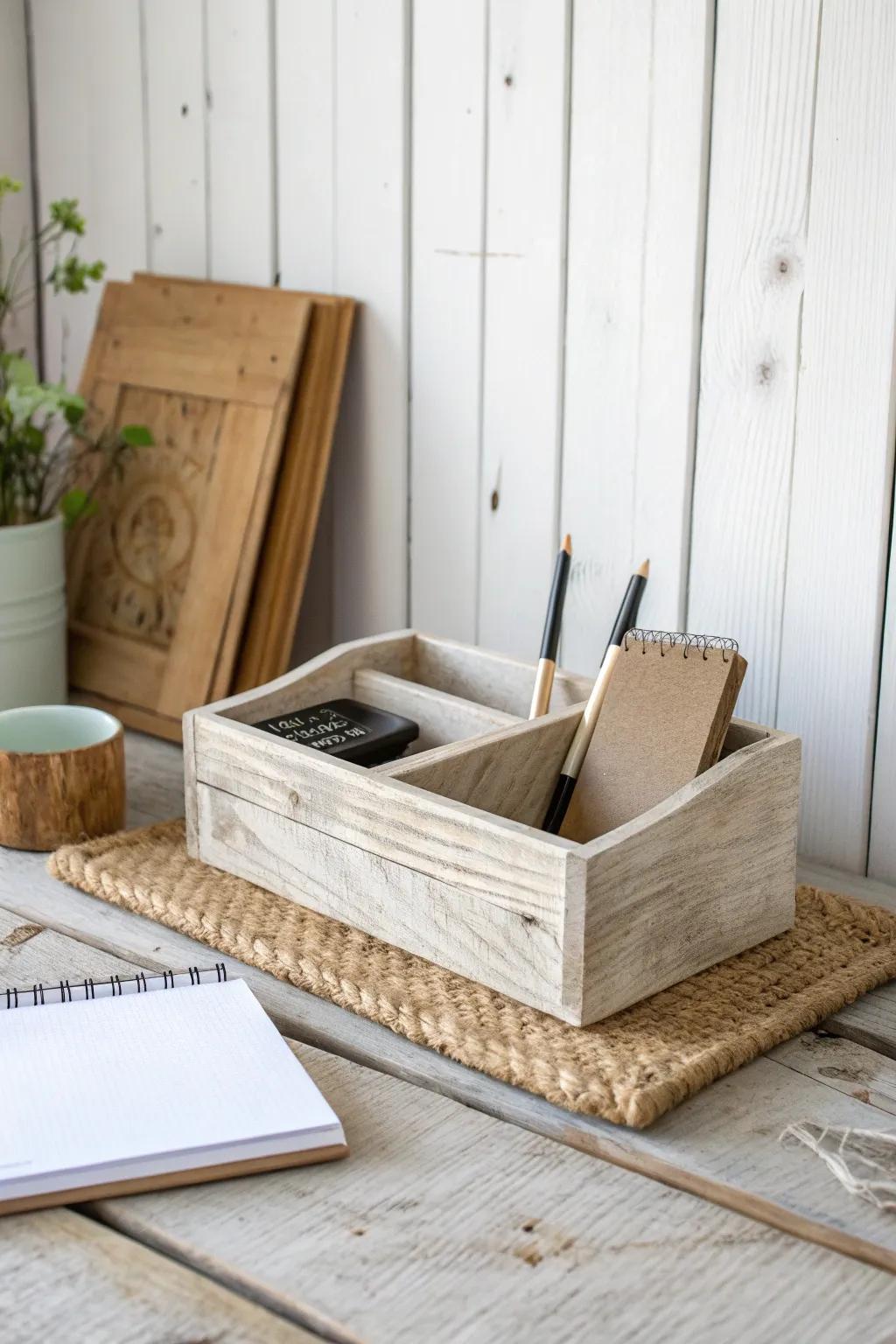 Whitewashed shiplap adds cottage texture—let the grain peek through behind your desk.
