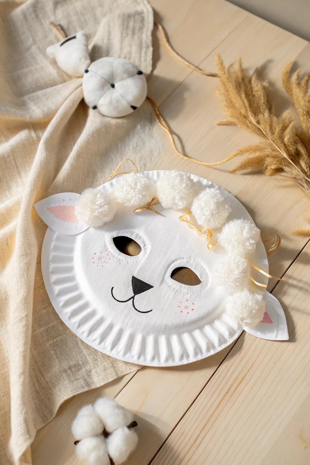 Embrace simplicity and creativity with this charming paper plate sheep mask, perfect for a playful and elegant touch to any craft session.