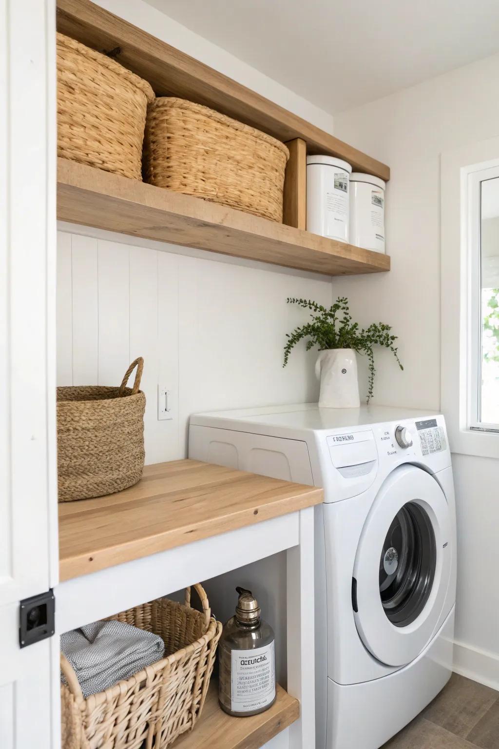 A seamless bridge shelf turns your laundry alcove into one clean, crafted unit.