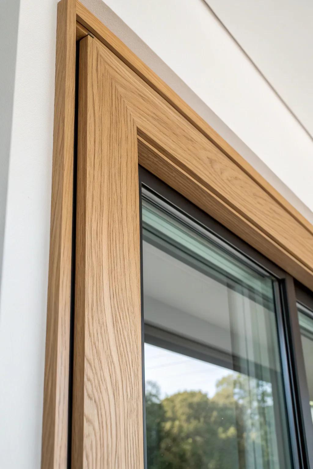 Crisp mitered picture-frame trim adds a polished, handcrafted edge to any sliding door.
